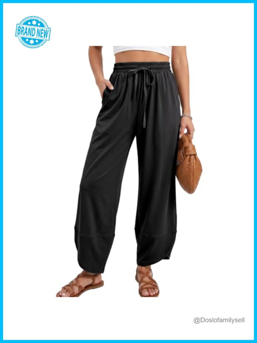 Women's Tulip Hem Barrel Travel Pants Drawstring Tapered Cropped with Pockets
